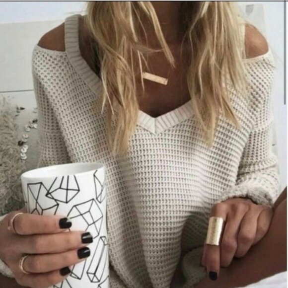 Free people cold shoulder sweater knit long sleeve small cream boho - Picture 8 of 13
